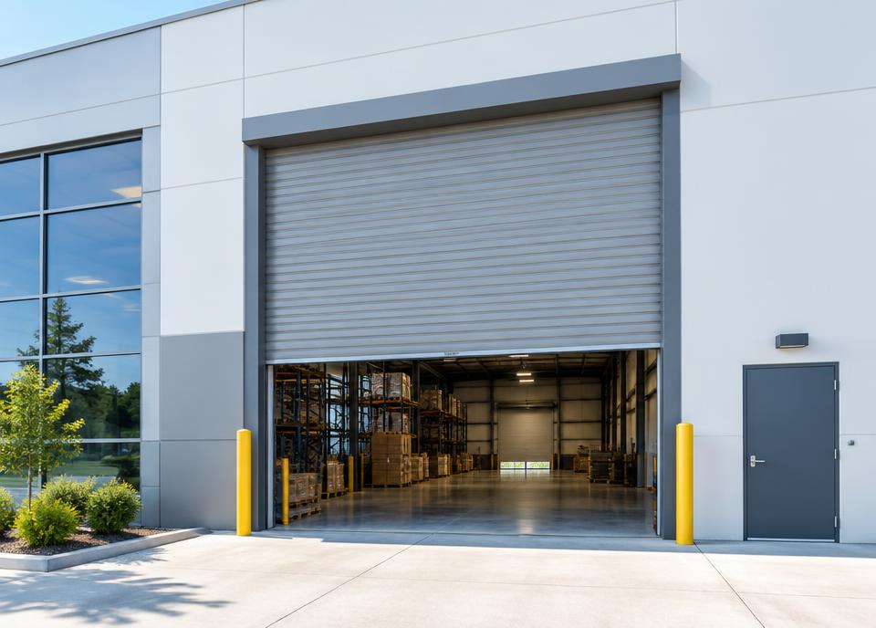 Modern industrial rolling door at a warehouse
